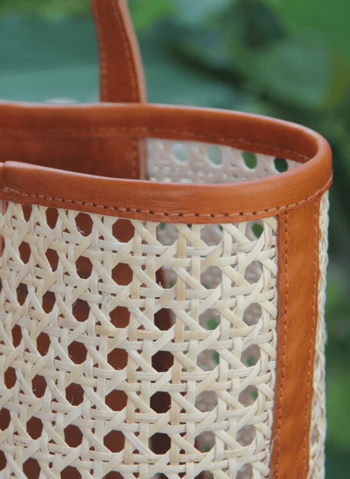 Florence Leather Rattan Tasche mit Leder Details - hei - kju