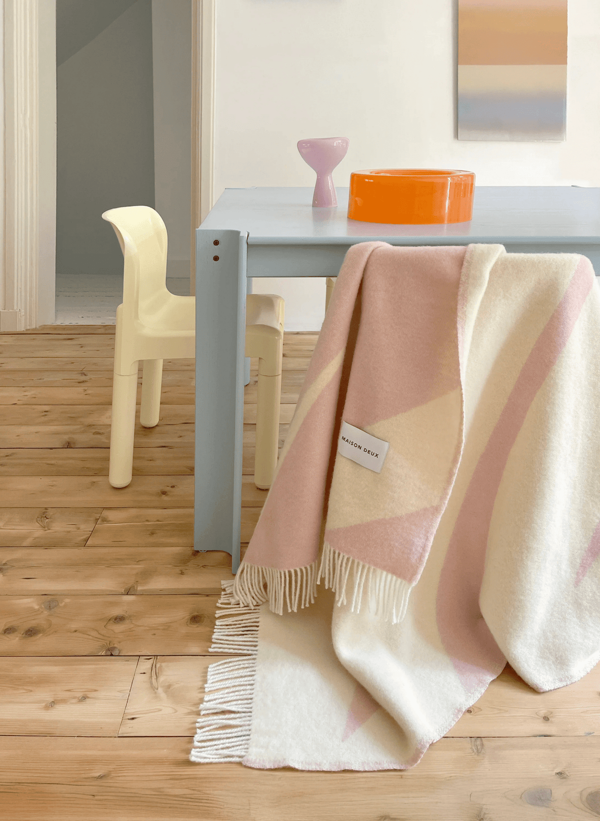 Maison Deux Wolldecke Swirl Buttergelb Rosa - hei - kju